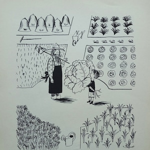 PEYNET Raymond - The child and the gardener - Humorous signed ETCHING - 1943