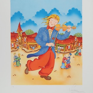 Bernard VERCRUYCE – Il violinista, litografia originale firmata | Prova d’artista, arte contemporanea, edizione rara, decorazione parete