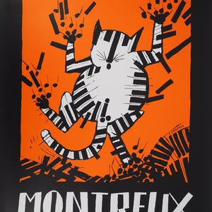 Serigrafia originale Tomi Ungerer – Gatto pianista Montreux Jazz 1993 – Poster firmato 100x70 cm + Certificato
