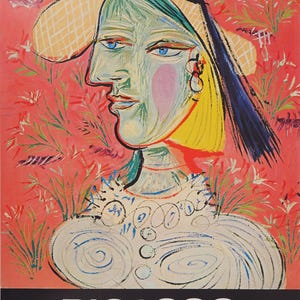 Pablo PICASSO: Mujer con sombrero, cartel vintage original, 1980