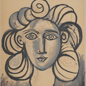 Pablo PICASSO: Ritratto di Françoise in grigio, litografia originale, arte moderna, 1954