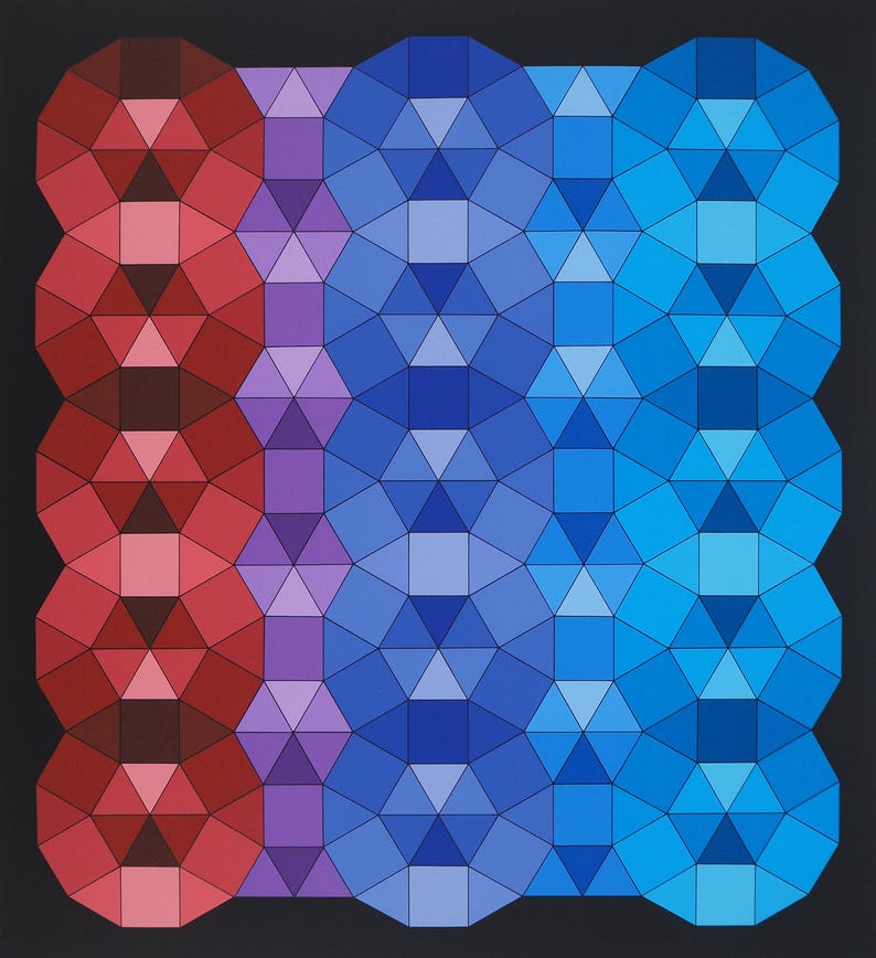 Victor VASARELY : Composition cinétique en rouge, noir et violet (YKA, Sérigraphie originale (photo de détail 3) - Crédit photo : Galerie Art.Paris