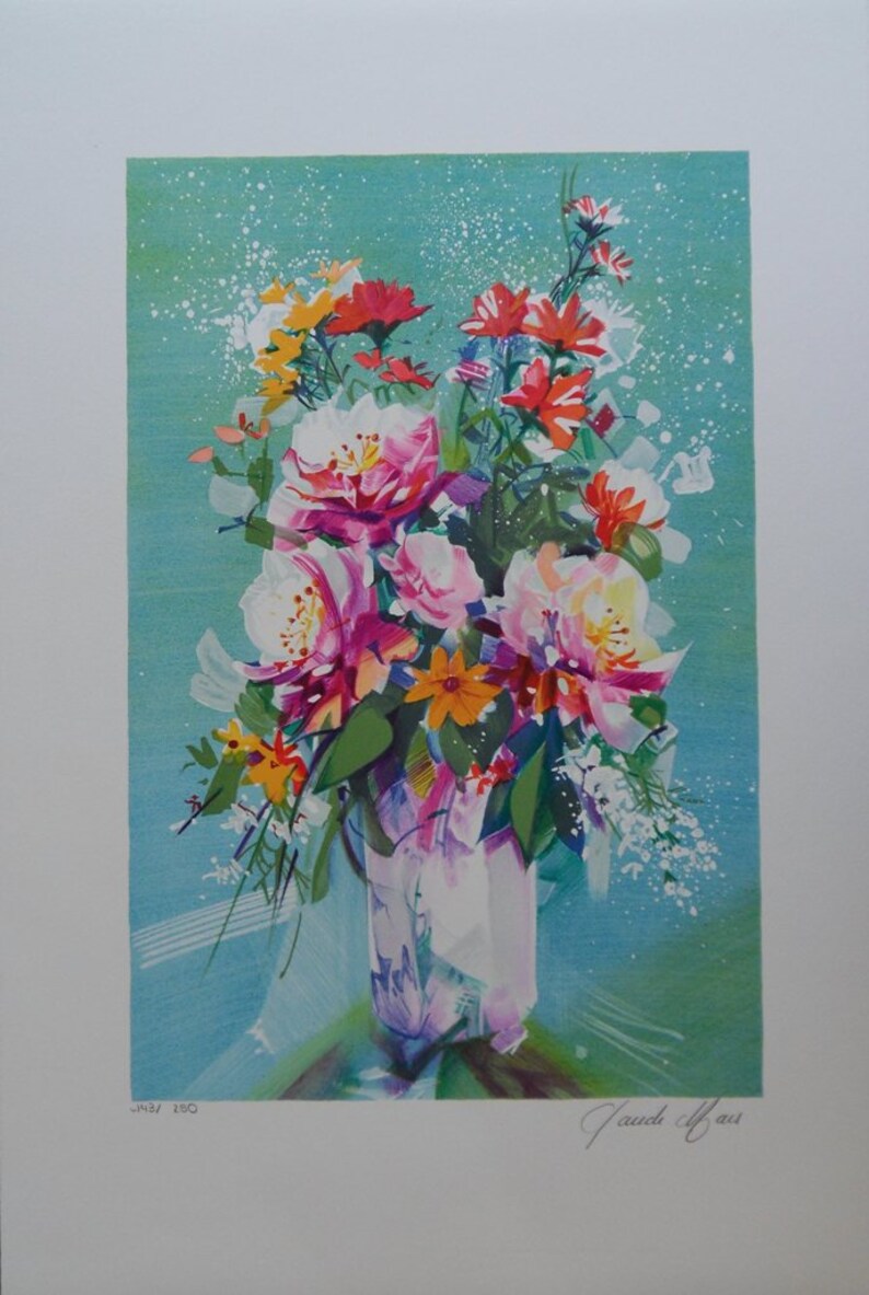 The old roses Original signed LITHOGRAPH certificate Claude MARS 250 copies
