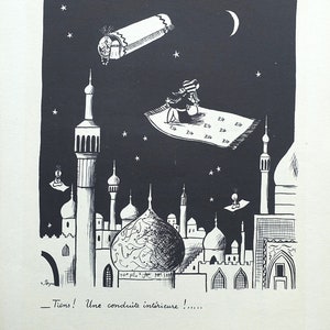PEYNET Raymond : The magic carpet, Humorous signed ETCHING, 1943
