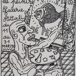Robert COMBAS: Serigrafia originale firmata "Le peintre et l'A-Fish", 1993, arte contemporanea, galleria Attali