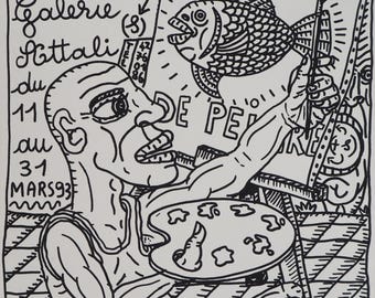 Robert COMBAS: Original Signed Screenprint "Le peintre et l'A-Fish", 1993, Contemporary Art, Attali Gallery