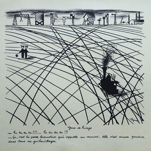 PEYNET Raymond - The lost locomotive - Humorous signed ETCHING - 1943