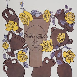 Jean MARAIS: Donna, fiori e ceramica, litografia firmata