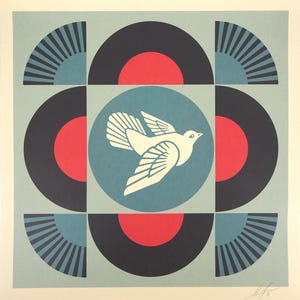 Shepard FAIREY: Geometric Dove Black, serigrafia ORIGINALE firmata, 2021