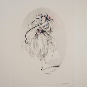 Louis ICART - Woman with Rose Hat - Signed Original Pochoir Engraving