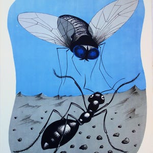 Félix LABISSE: La mosca e la formica, litografia ORIGINALE firmata, 1966