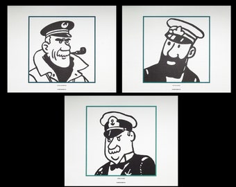 HERGÉ : TINTIN The Captains, 3 lithographs ex libris, 2011