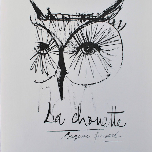 Bernard BUFFET : La chouette, GRAVURE originale signée, 1961, 197 exemplaires