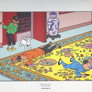 HERGE (after) : TINTIN The Blue Lotus- 3 lithographs ex libris, 2010