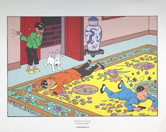 HERGE (after) : TINTIN The Blue Lotus- 3 lithographs ex libris, 2010