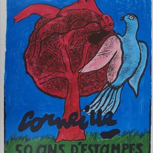 Guillaume CORNEILLE: La mujer y el pájaro, Litografía original firmada, 2001