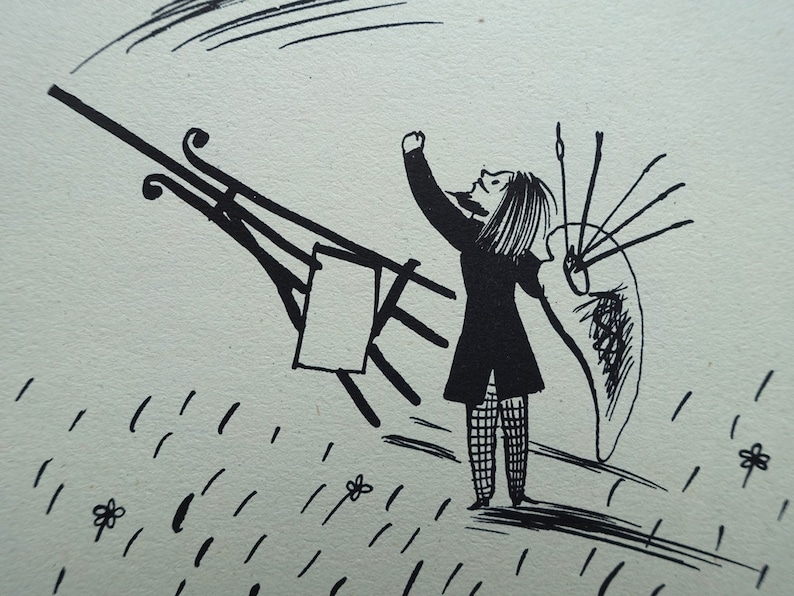 Humorous signed ETCHING The flying dummy 1943 PEYNET Raymond
