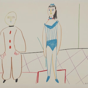 Pablo PICASSO – The Clown and His Assistant, Lithograph 1954 | Modern Art, Verve Edition, Wall Decor, Picasso Collector
