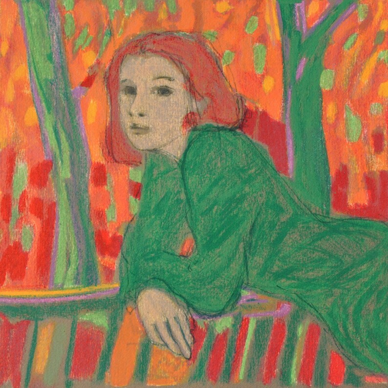 STENNE Robert Redheaded woman in a green dress, Original signed LITHOGRAPH, 250 copies image 2