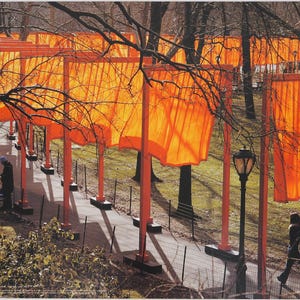 CHRISTO e Jeanne-Claude: Cancelli e tende arancioni, Central Park New York, poster vintage originale firmato