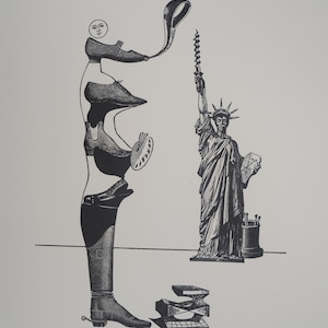 MAX ERNST – Litografia originale Artista scarpa e Statua della Libertà – 1974 – Carta Arches 52x37,5 cm – 120 copie – Collezione Treillard