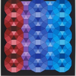 Victor VASARELY : Composition cinétique en rouge, noir et violet (YKA, Sérigraphie originale (photo de détail 7) - Crédit photo : Galerie Art.Paris