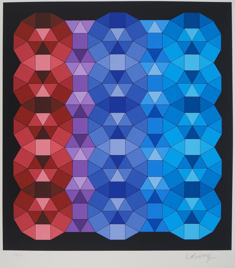 Victor VASARELY : Composition cinétique en rouge, noir et violet (YKA, Sérigraphie originale (photo de détail 7) - Crédit photo : Galerie Art.Paris