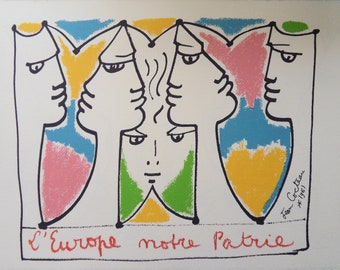 COCTEAU Jean : Europe "For and Against", Signed original LITHOGRAPH + certificate, 1961