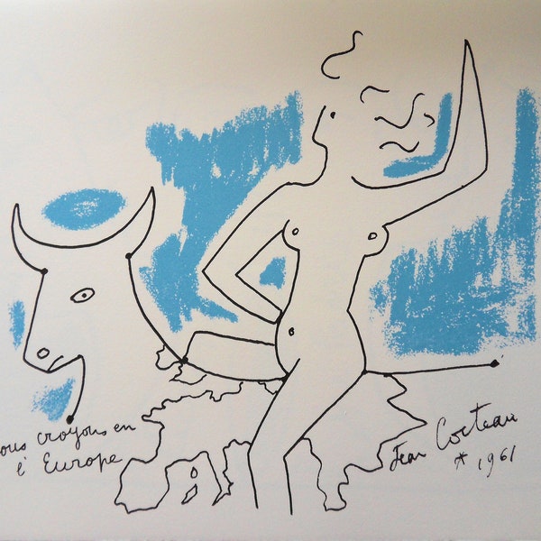 Jean COCTEAU : L'enlèvement d'Europe, LITHOGRAPHIE signée + certificat, 1961