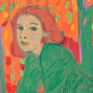 STENNE Robert Redheaded woman in a green dress, Original signed LITHOGRAPH, 250 copies image 3