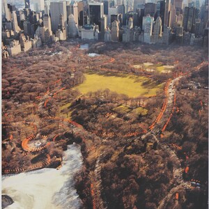 CHRISTO e Jeanne-Claude: Central Park New York, veduta aerea dei cancelli, poster vintage originale firmato