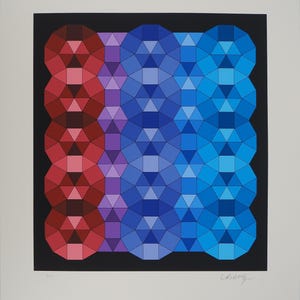 Victor VASARELY : Composition cinétique en rouge, noir et violet (YKA, Sérigraphie originale (vue générale) - Crédit photo : Galerie Art.Paris