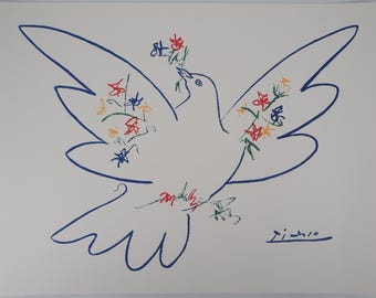 ピカソ作「鳩」｜1969年初版リトグラフ｜書籍の挿絵｜ギフトにも最適