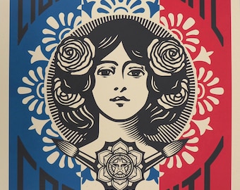 Shepard FAIREY : Liberté, Egalité, Fraternité, Sérigraphie originale signée