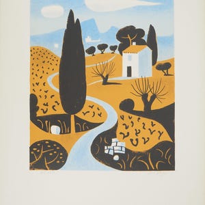 Jean HUGO: Paesaggio della Provenza con cipresso, Manifesto litografia