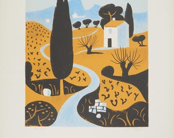 Jean HUGO: Provencal landscape with cypresses, Lithograph poster