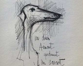 Bernard BUFFET: The Dog, original signed ENGRAVING, 1961, 25 copies on Vellum