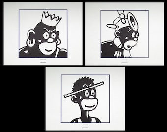HERGÉ : TINTIN in Congo, Set of 3 characters - 3 lithographs ex libris, 2011