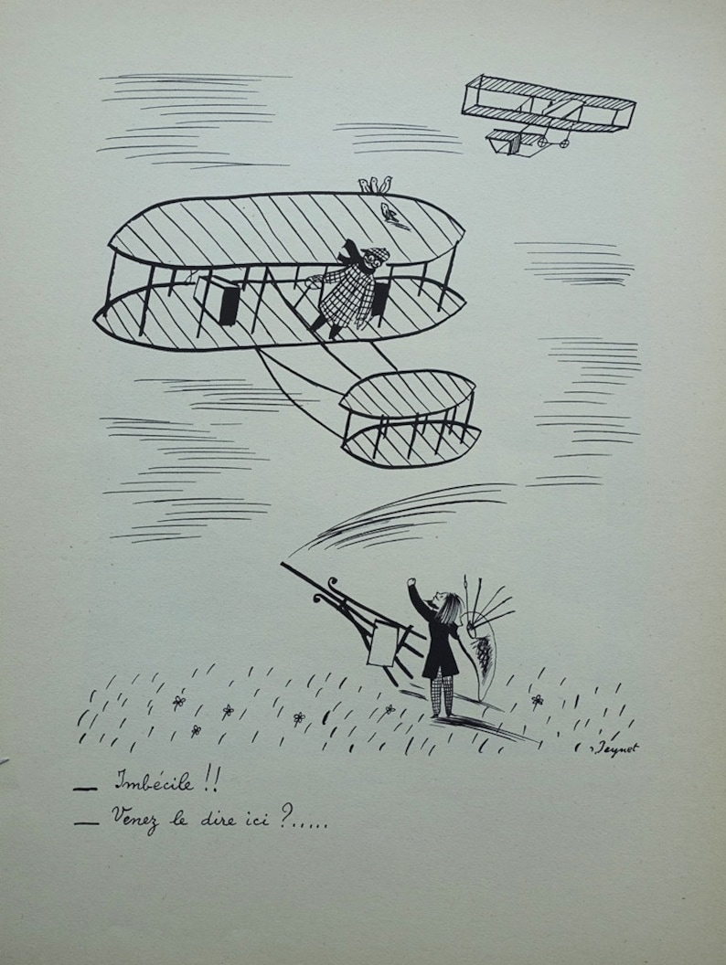 Humorous signed ETCHING The flying dummy 1943 PEYNET Raymond