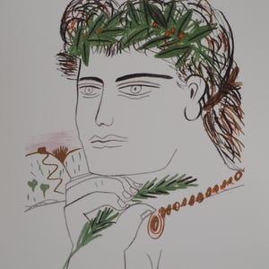 Alekos FASSIANOS: Giovane con corona d'ulivo, firmato LITOGRAFIA, 2004