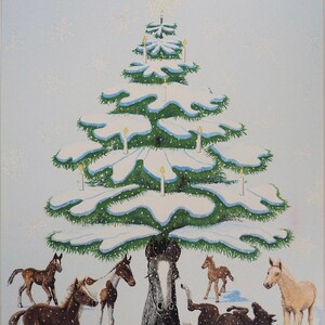 Jean MARAIS: Albero di Natale innevato e cavalli, litografia firmata