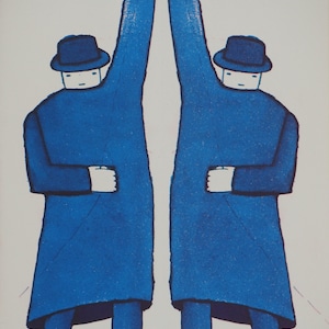 JEAN-MICHEL FOLON – Eliografia L’uomo e il suo doppio 1977 – Carta Arches 27x18 cm – Mostra Chave – Arte poetica e surreale