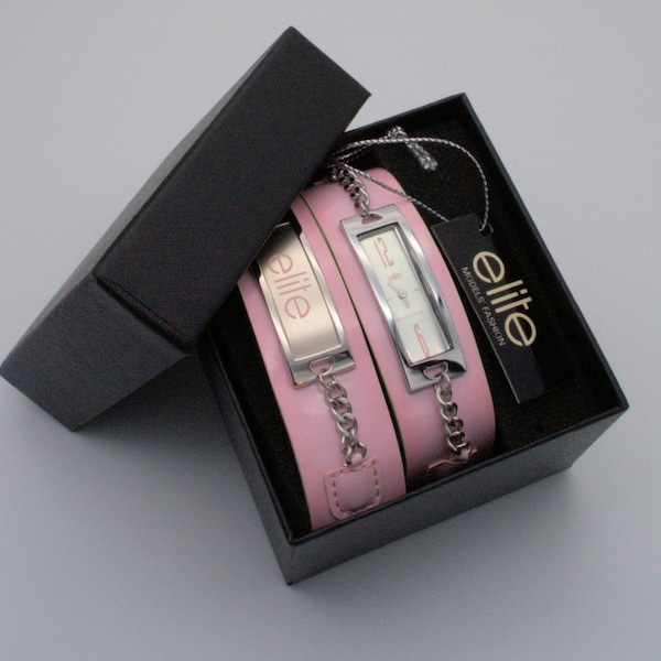 ELITE Fashion © : Montre femme avec double bracelet- Neuve avec bracelet cuir , Boîte et Garantie 1 an, waterproof