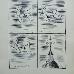 PEYNET Raymond - The little clouds, Humorous signed ETCHING, 1943