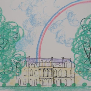 François-Xavier LALANNE: Palazzo dell'Eliseo con un arcobaleno, serigrafia firmata, 1990