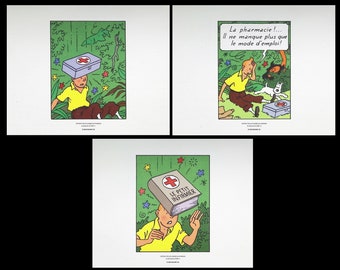 HERGE (after) - TINTIN : Cigars of the Pharaoh - 3 lithographs ex libris, 2011