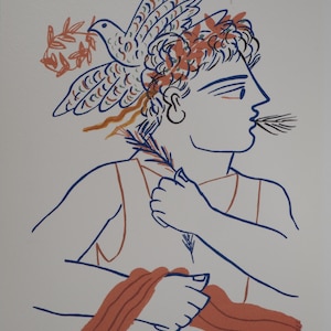 Alekos FASSIANOS: Atleta vittorioso e colomba della pace, firmato LITOGRAFIA, 2004