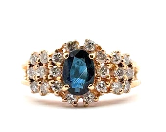14K YG Sapphire Ring w/ Diamond Accents  - Size 6.5 - Estate Jewelry #A495