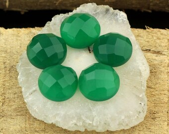 Green Onyx Faceted Round Cabochons, Checker Cut Gemstone Green Onyx,Calibrated 10x10mm Piece making jewelry - 5 Pcs Brilliant AAA Quality