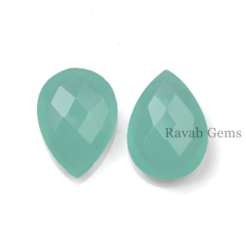 Natural Aqua Chalcedony 12x16mm Pear Shape Faceted Gemstone Briolette Beads